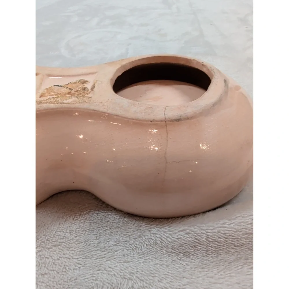 Vintage Ceramic Double Kitty Cat Bowl Pink Green Trim Mid Century Pet Dish 8.5